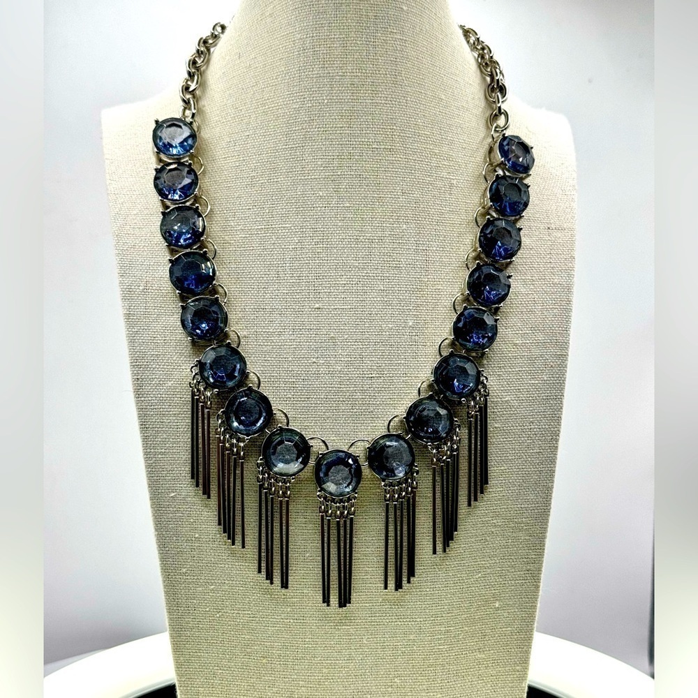 Silver Tone with‎ Indigo Glass Beads Necklace 18” + 3” Extension